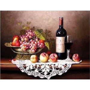 Ideas y Colores - Kit Acr&iacute;lico Pintar Lienzo por N&uacute;meros  &quot;Bodeg&oacute;n 1 Fruta Vino&quot;